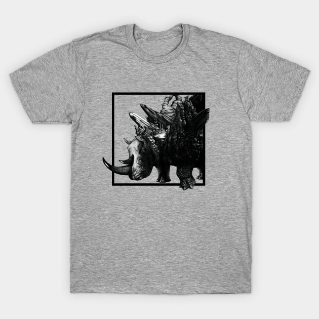 Rhino Mountain - Black T-Shirt by illustravery